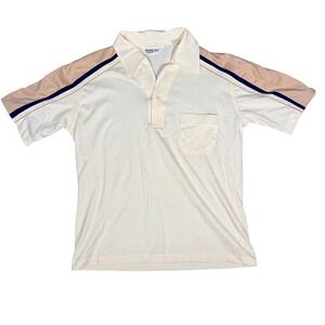 Vintage Morro Bay Mens Cream Short Sleeve Collared‎ Polo Shirt Size L